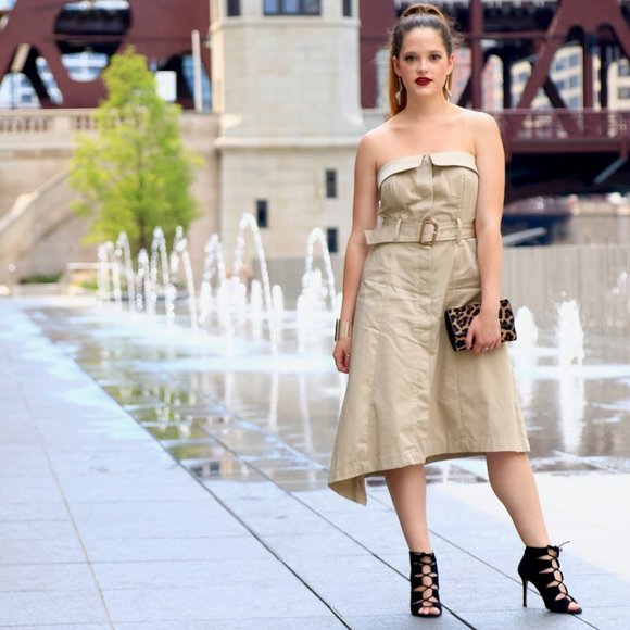 Banana Republic Asymmetrical Utility Trench Belted Strapless Tan/Khaki Dress - Picture 7 of 10